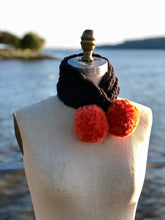 Load image into Gallery viewer, Loopy Dee Loop! Black with Orange PomPoms