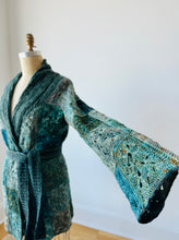 Load image into Gallery viewer, Crocheted Cardigan with a Shawl Collar and a Reversible Embroidered Belt